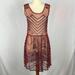 Free People Dresses | Free People Rust Sheer Mesh Boho Dress With Black Beading - Flawed | Color: Black/Red | Size: S