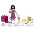 Barbie Doll and Accessories Pup Adoption Playset with Brunette Doll in Purple, 2 Puppies, Color-Change Animal and Pee Pad, Working Carrier and 10 Pieces, HKD86