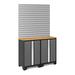 NewAge Products BOLD 3.0 Series Grey 4-Piece Cabinet Set with Bamboo Top and 16 Sq. Ft. Steel Slatwall