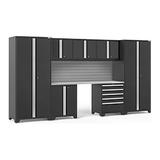 NewAge Products PRO 3.0 Series Black 8-Piece Cabinet Set with Stainless Steel Top and Slatwall