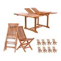 All Things Cedar 9-Piece Butterfly Extension Table Folding Chair Set with Blue Cushions