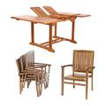 All Things Cedar 5-Piece Butterfly Extension Table Stacking Chair Set with Blue Cushions