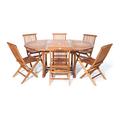 All Things Cedar 7-Piece Butterfly Oval Table Folding Chair Set with White Cushions