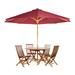 All Things Cedar 6-Piece Octagon Folding Table and Folding Chair Set with Red Umbrella