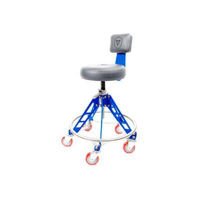 Vyper Chair Elevated Steel Max Quick Height Stool (Grey Seat, Blue Frame, Red Casters)