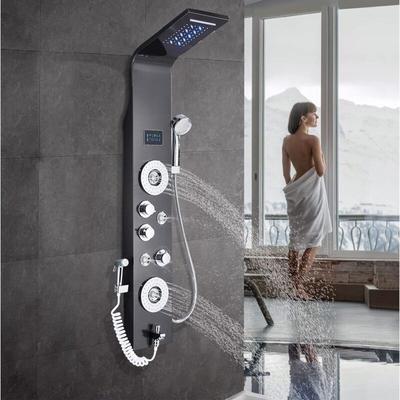 Duschpaneel Schwarz 6 Funktionen Regendusche Duschset, Duschsystem mit handbrause,Wasserfall Image