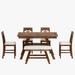 6-Piece Wood Dining Table Set with Storage Shelf, Kitchen Table Set with Bench and 4 Chairs, Walnut and Beige