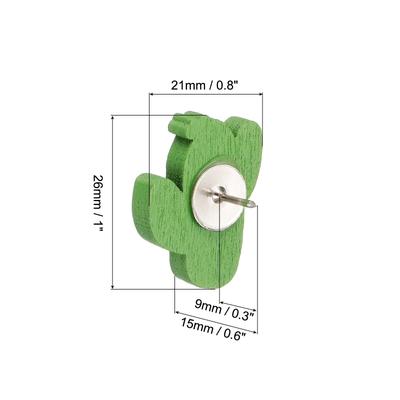 20pcs Wooden Push Pins, Cactus Shaped Decorative Pin Clips for Office, Green