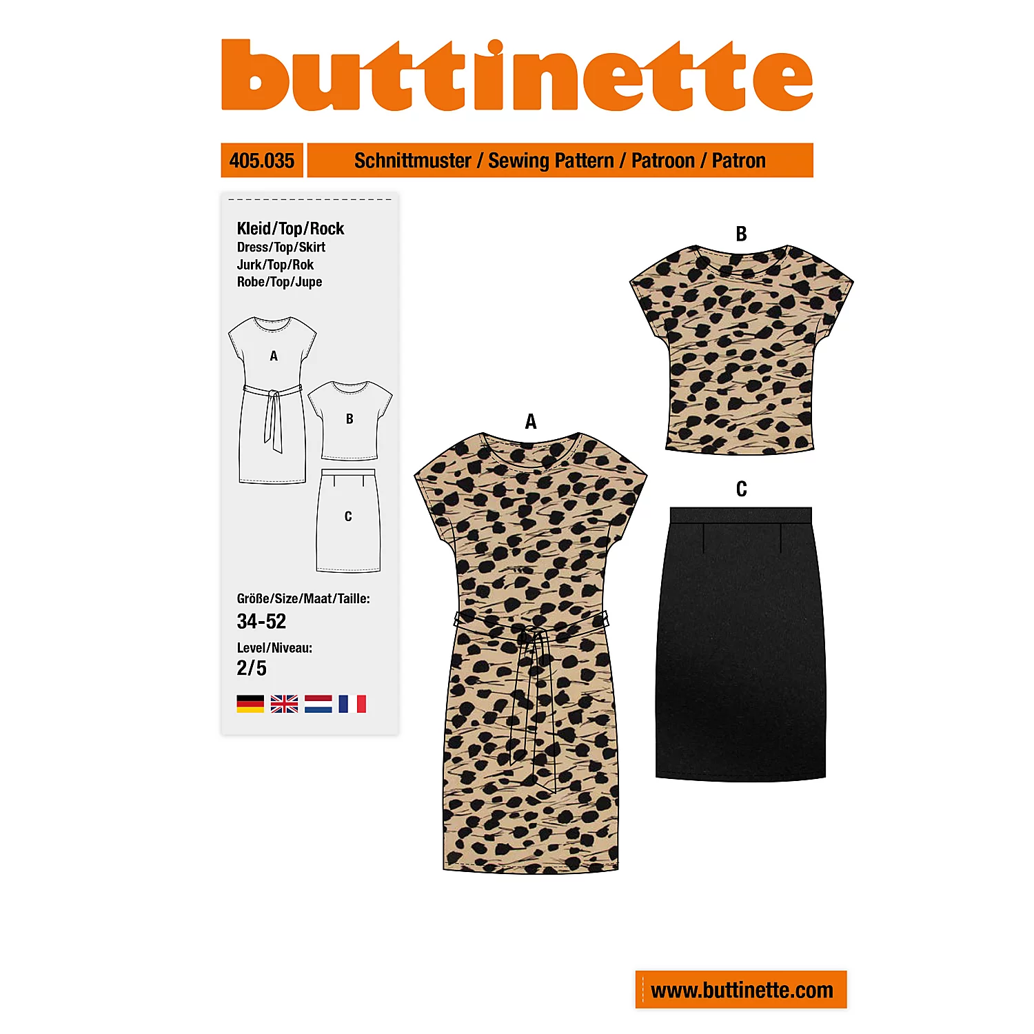 buttinette patron "robe et chemisier à manches courtes avec jupe" pour femmes