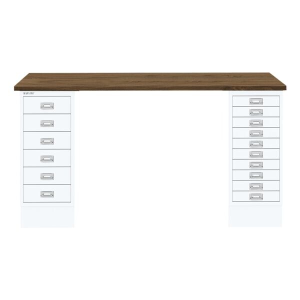 Bisley Schreibtisch »MultiRange« nussbaumfarbene Platte mit 16 Schubladen weiß, 140x74x60 cm