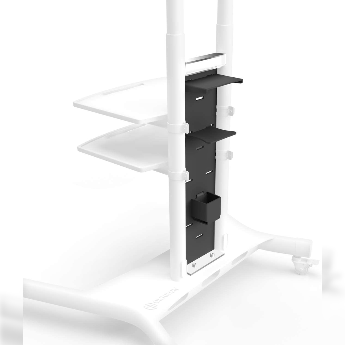 ONKRON Zierblende mit AV-Ablagen für Fernbedienung, Steckdose, TV-Tuner für mobilen TV Ständer TV Rollwagen TS1881 APP1881 Schwarz