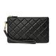 DORIS&JACKY Goatskin Leather Wristlet Clutch Wallet Cute Small Pouch Bag With Strap, Quilted-black, Wristlet Clutch