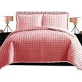 B&B Double Bedspreads and Throws - 100% Cotton Filling Reversible Embossed Comforter Set with Silk Border - 3 Pieces Quilted Bedspreads Double Bedding Set include 1 Bedspread + 2 Pillow Shams - Pink