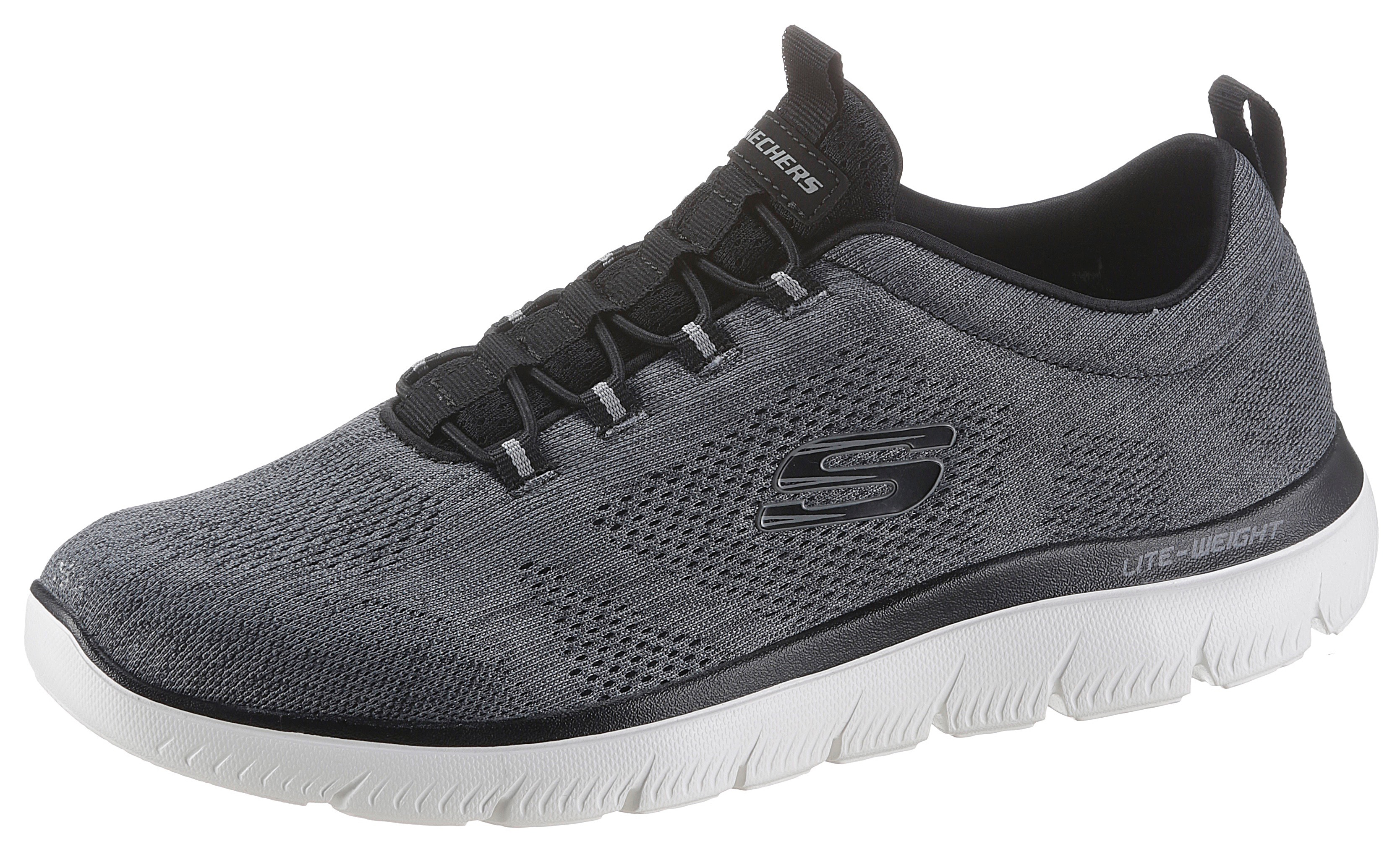Slip-On Sneaker SKECHERS "SUMMITS", Herren, Gr. 39, schwarz-weiß (schwarz, weiß), Textil, Schuhe, Freizeitschuh, Slipper, Komfortschuh mit elastischer Bungee-Schnürung, Topseller