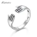 Metiseko – bague en argent S925 pour femmes anneau en forme de mains ajustable cœur chaud pour