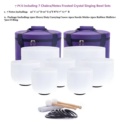 Hye-eun-Lot de 7 bols chantants en cristal avec étuis de transport 7 pièces 7 "-12" Chakra Yoga