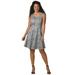 Masseys Go-To Fit-And-Flare Dress (Size 2X) Grey Leopard, Polyester,Spandex
