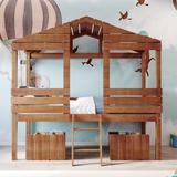 Twin Size Wood Low Loft Bed House Bed with Two Drawers