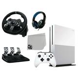 Microsoft Xbox One S 500GB Gaming Console White with Logitech G920 Steering Wheel BOLT AXTION Bundle Used