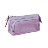 TureClos Canvas Pencil Bag Pencils Case Pouch Holder Mesh Pocket Zipper Multifunctions Stationery for Student School Office Supplies Purple
