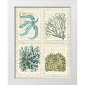 Fab Funky 15x18 White Modern Wood Framed Museum Art Print Titled - Blue Corals On Vintage Script in 4 Panels