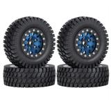 4PCS 76mm 1.55Inch Metal Beadlock Wheel Rims Tires Set for 1/10 RC Crawler Car Axial Yeti Jr RC4WD Blue Black Edge