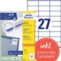 AVERY Zweckform 3479 Universal Etiketten (2.700 Klebeetiketten, 70x32mm auf A4, Papier matt, individuell bedruckbar, selbstklebende Aufkleber mit ultragrip) 100 Blatt, weiß