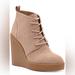 Jessica Simpson Shoes | Jessica Simpson Women's Mesila Wedge Bootie Ankle Boot | Color: Cream/Tan | Size: 9