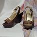 Nine West Shoes | Nine West Brown Sling-Back Platform Wedges With Stylish Gold Buckle Size 7.5 | Color: Brown | Size: 7.5