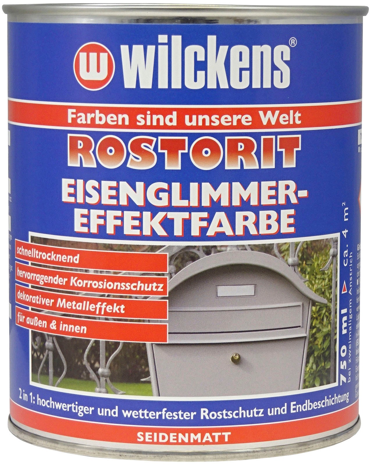 „WILCKENS FARBEN Holzschutzlasur „“Rostorit Eisenglimmereffekt““ Farben seidenmatt Gr. 0,75 l 750 ml, silberfarben (silber) Holzlasuren“