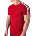 T-shirt manches courtes en coton pour homme rouge slim Gym Fitness course à pied été