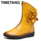 TIMETANG-Bottes à fleurs cousues à la main avec fermeture à glissière avant cuir de vache souple