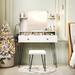 17 Stories Dressing Table Makeup Vanity Table Set w/ Mirror, Power Outlets & Vanity Stool Wood in White | 55 H x 35.5 W x 15.8 D in | Wayfair