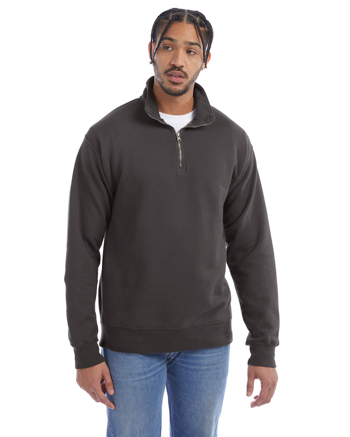 ComfortWash by Hanes GDH425 Quarter-Zip Sweatshirt in New Railroad size 3XL | Cotton/Polyester Blend