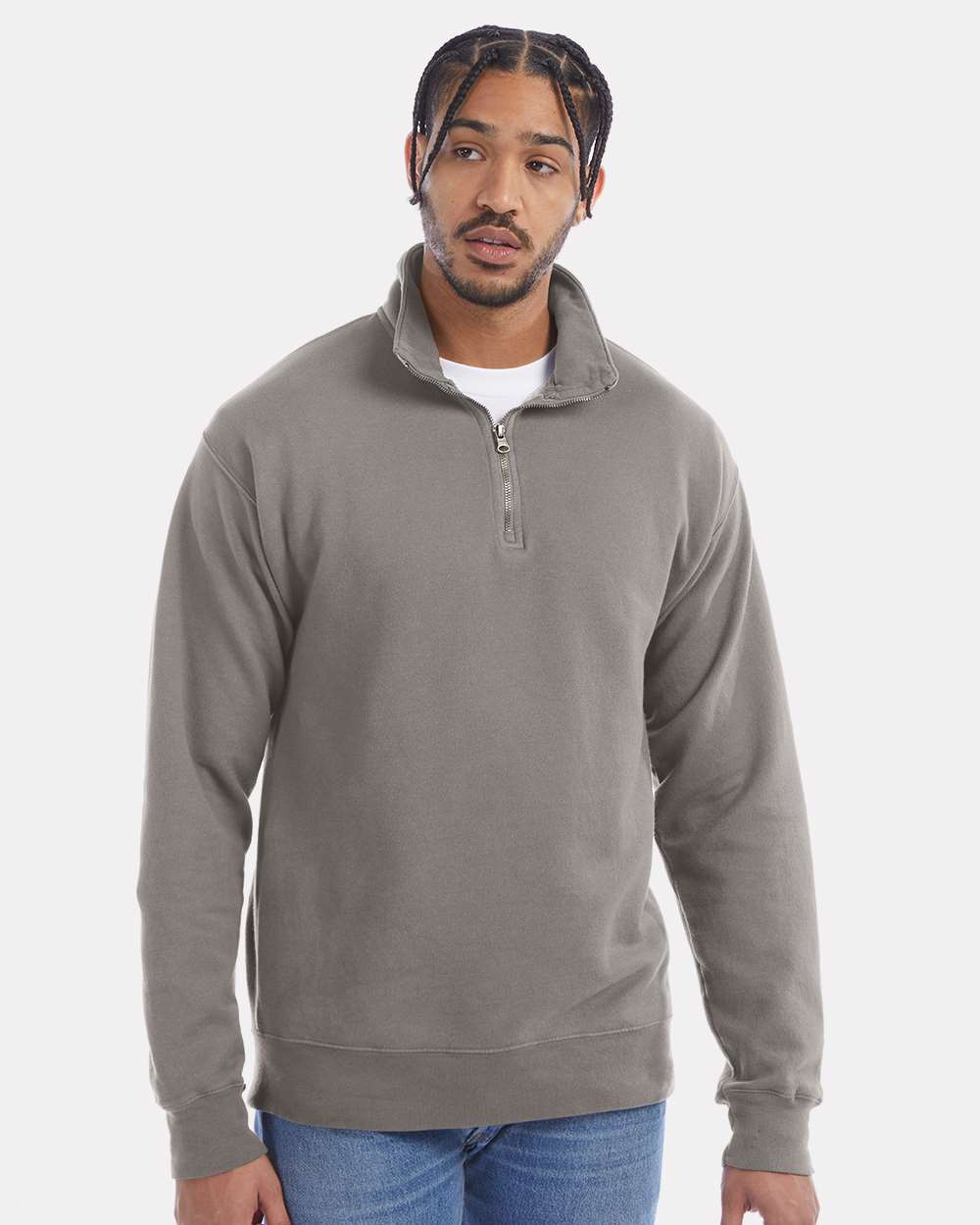 ComfortWash by Hanes GDH425 Quarter-Zip Sweatshirt in Concrete Grey size 3XL | Cotton/Polyester Blend