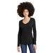 District DT135 Women's Perfect Tri Long Sleeve V-Neck Top in Black size Large | Cotton/Polyester/Spandex