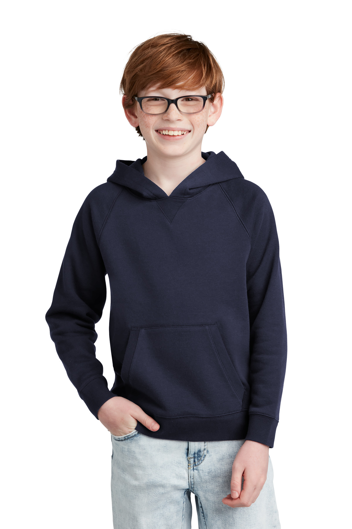 Sport-Tek YSTF200 Youth Drive Fleece Pullover Hoodie in True Navy Blue size Small | 60/40 cotton/polyester fleece