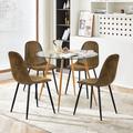 George Oliver Jacquilyn 4 - Person Dining Set Wood/Glass/Metal in Brown/Gray | 29.53 H x 35.43 W x 35.43 D in | Wayfair