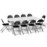 Red Barrel Studio® Arlowe 10-Person Portable Foldable Card Table & Chair Set Plastic/Metal in Black | 72 W x 30 D in | Outdoor Furniture | Wayfair