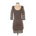 Forever 21 Casual Dress - Bodycon Scoop Neck 3/4 sleeves: Tan Print Dresses - Women's Size Small