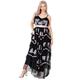 Maya Deluxe Damen Womens Ladies Maxi Dress Tiered Floral Embroidery V Neckline Bow Tie High Waist Cami Frilly Stripes Sleeveless Black Kleid, 42