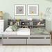 Twin/Full Size Daybed with Side Bookcase, Wood Captain Bed with 2 Drawers