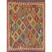 Geometric Tribal Kilim Oriental Area Rug Flat-weave Wool Carpet - 5'3"x 6'2"