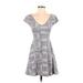 Hollister Casual Dress - Mini V Neck Short sleeves: Gray Dresses - Women's Size Small