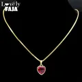 Kpop – collier pendentif coeur d'amour en verre rouge pour femmes en acier inoxydable chaîne