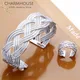 Ensembles de bijoux plaqués argent pour femmes bracelet large tisserand bracelet et bague