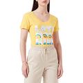 Love Moschino Womens Cotton Jersey with deep Round Neck and Panel Only Good Vibes LM T-Shirt, Yellow, 40