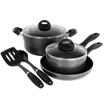 Oster Claireborne 7Pc Non Stick Aluminum Cookware Set in Granite Grey