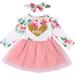 Sinhoon Toddler Baby Girls Dress Floral Heart Long Sleeve Dresses Tutu Ruffled Skirt Outfits with Bowknot Headband(Light pink 6-12M)