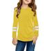 JDEFEG Toddler Girl Shirt Kids Little Girls Tunic Tops Crewneck Ultra Soft Solid Color Long Sleeve Striped Comfortable Casual with Side Buttons Blouse T Shirt Kids Tees Cotton Yellow S